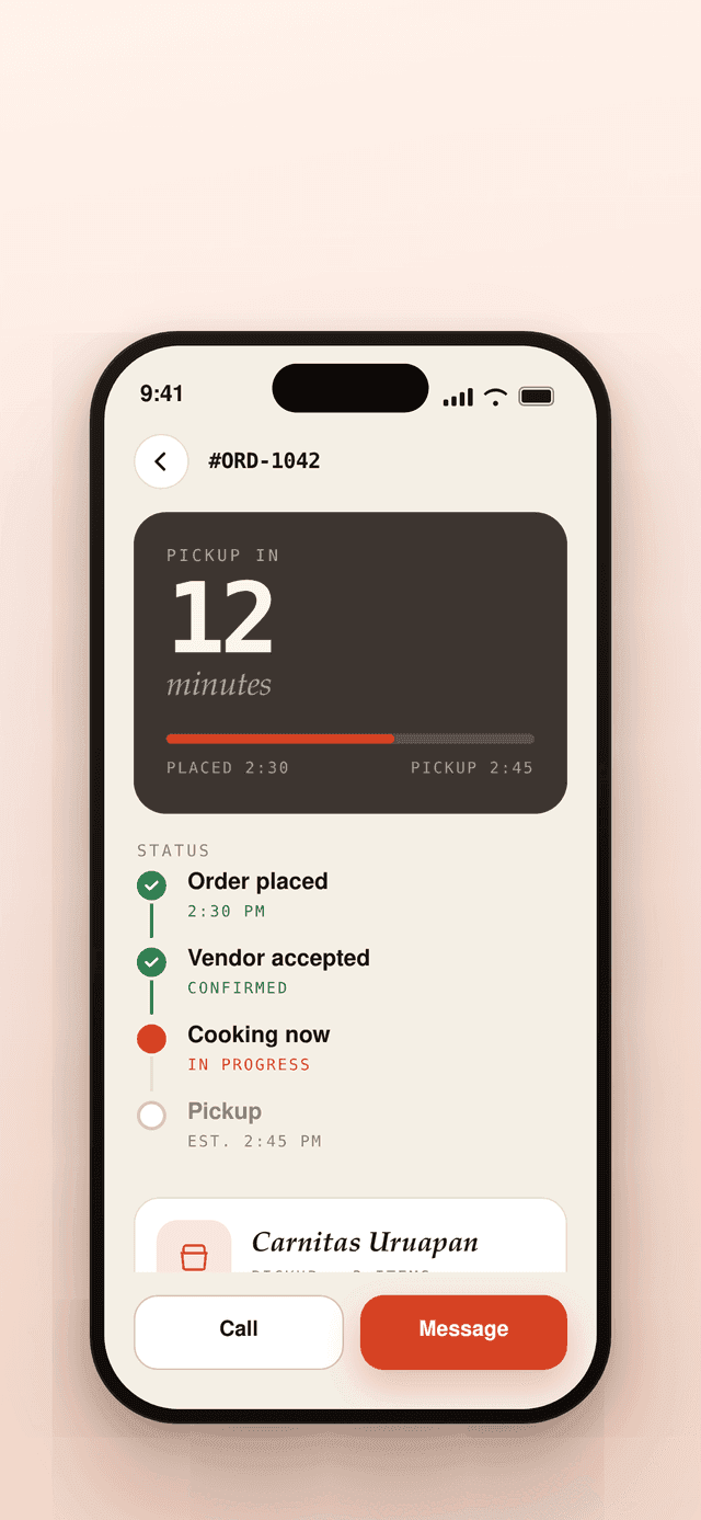 Order tracking and booking in the Eatrys app