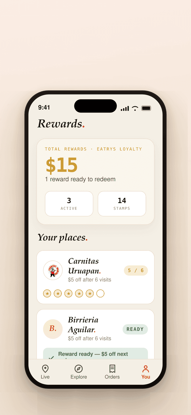 Eatrys rewards screen