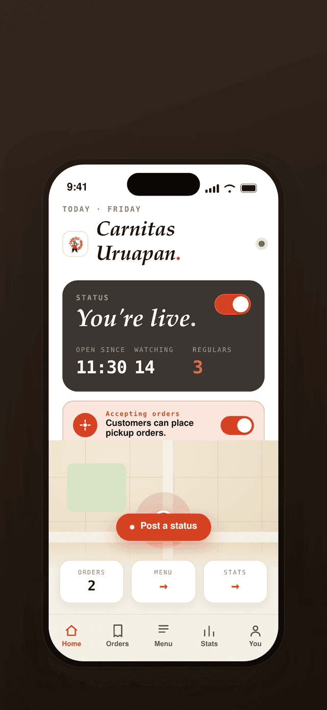 Eatrys vendor app — go live in one tap