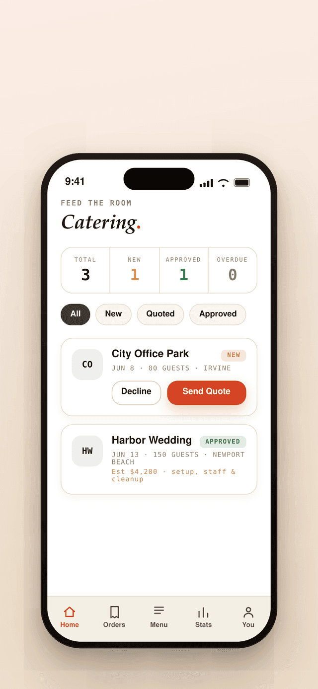 Catering quoting in the Eatrys vendor app